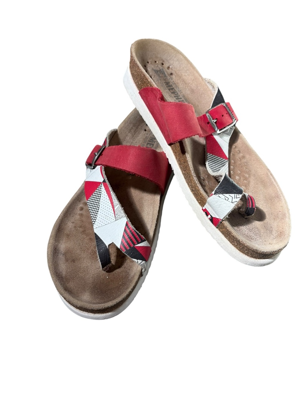 Mephisto Helen Mix Cuba Red Geometric Thong Sandal Women's Size 39 US 9